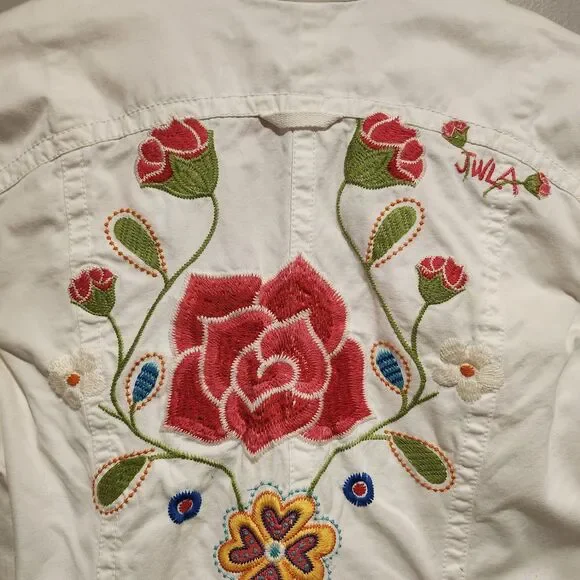 Johnny Was JWLA Floral Embroidered White 100% Cotton Jacket Size Large - Picture 8 of 15